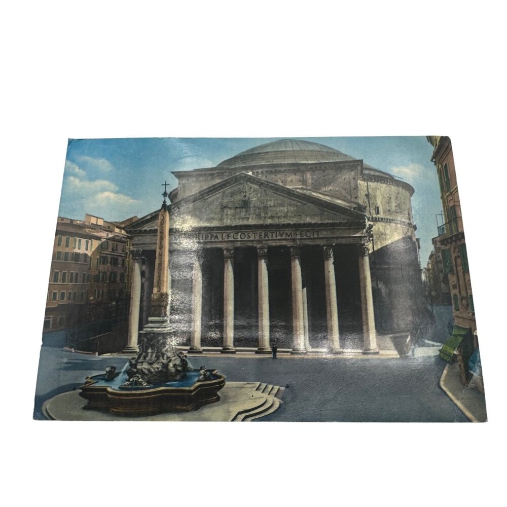Vintage 1950s Rome Italy Pantheon Postcard With Handwritten Note & Stamps